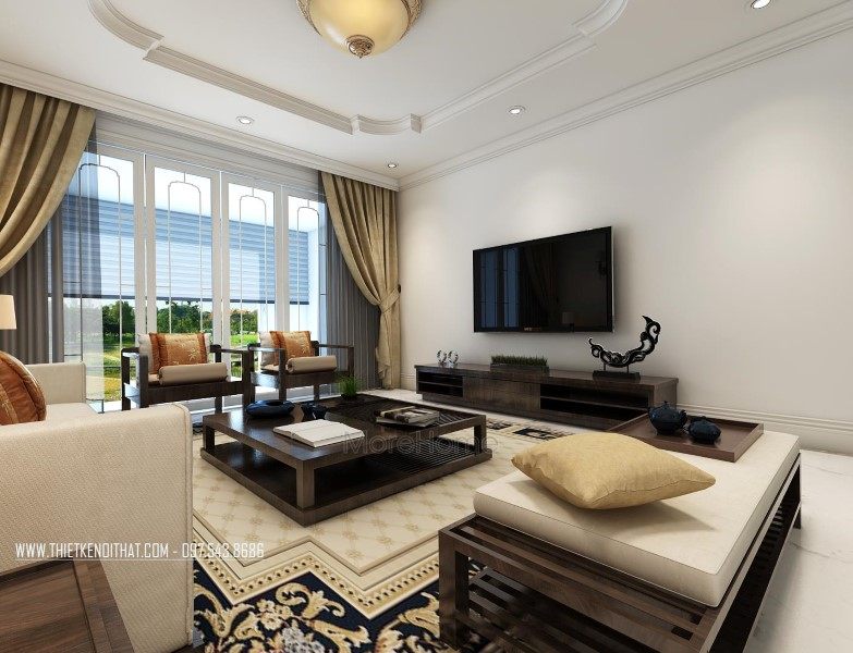 Thiết kế nội thất phòng khách nhà liên kề tại khu đô thị Văn Quán